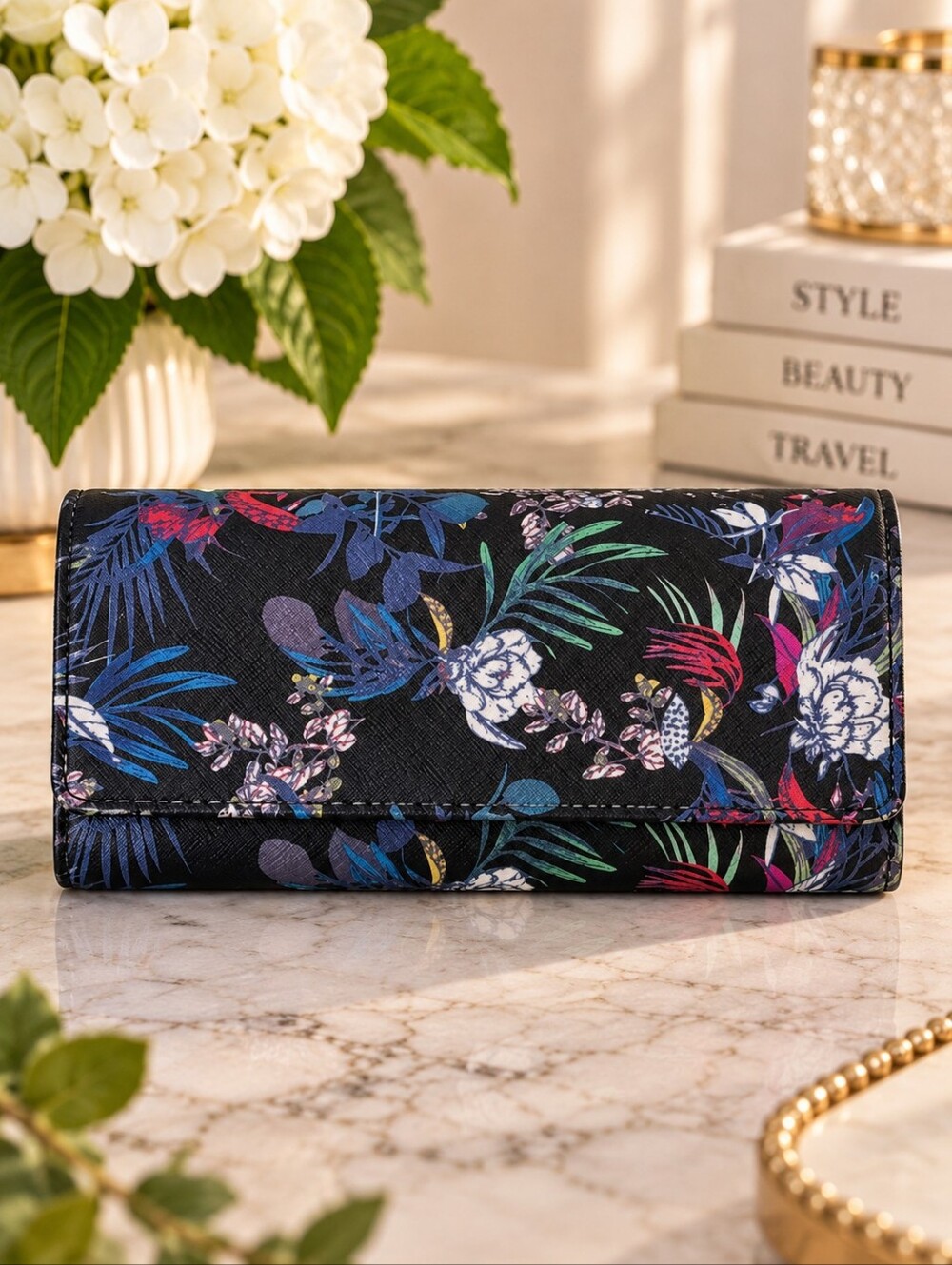 Guang Tong Safe Keeper Black Floral Long Wallet – Like New